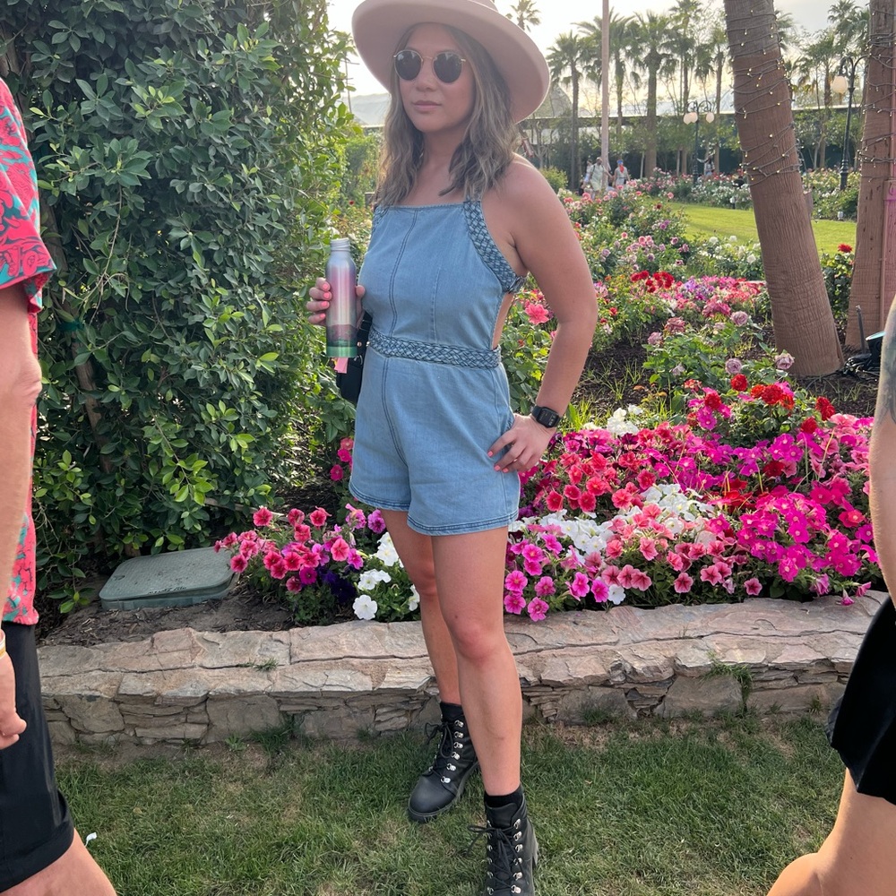 Free People Light Blue Denim Romper